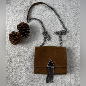 Zara Brown Suede Chain Shoulder Bag